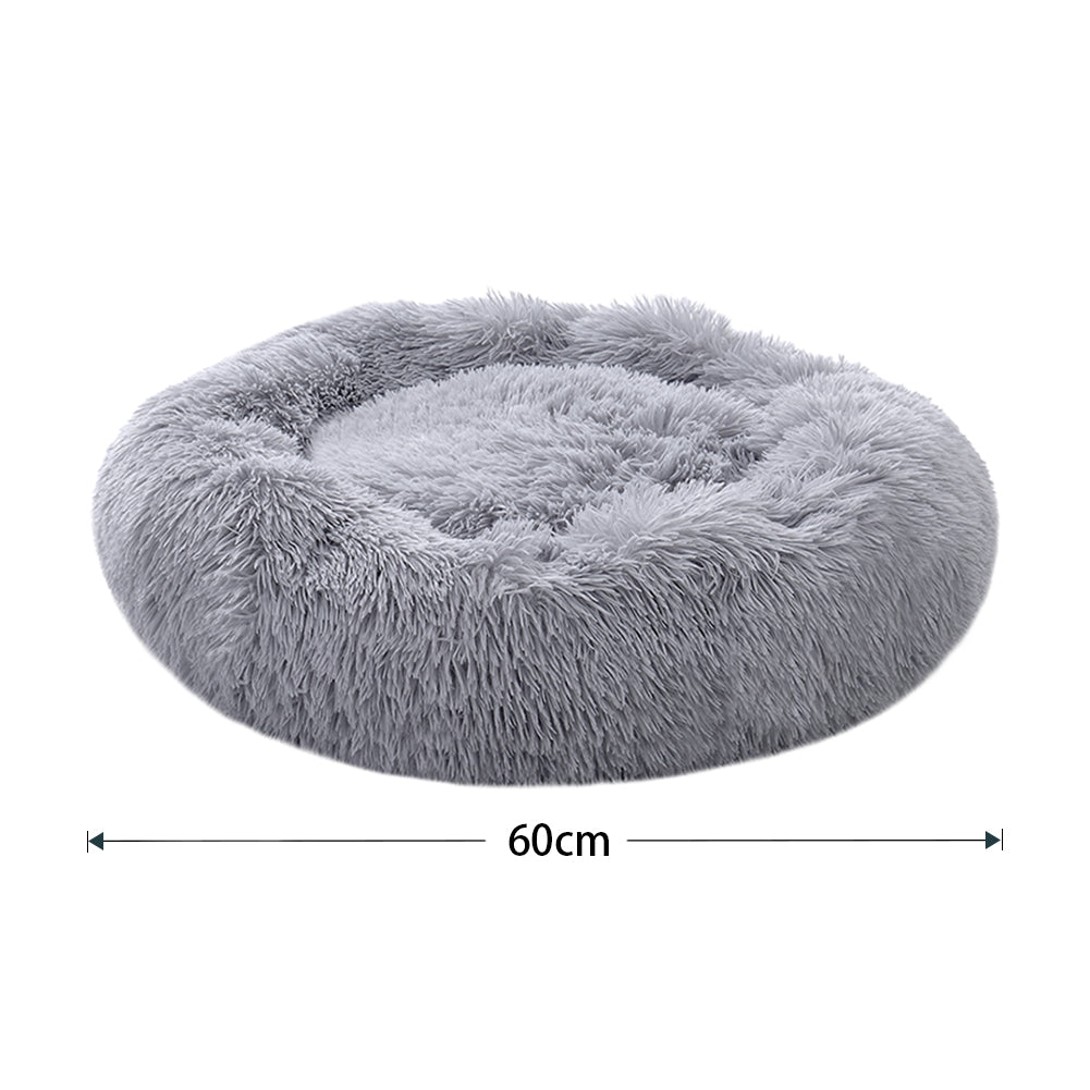 Dia 60cm Calming Donut Plush Dog Cuddler Bed Round Dog Bed | Large | Light Grey