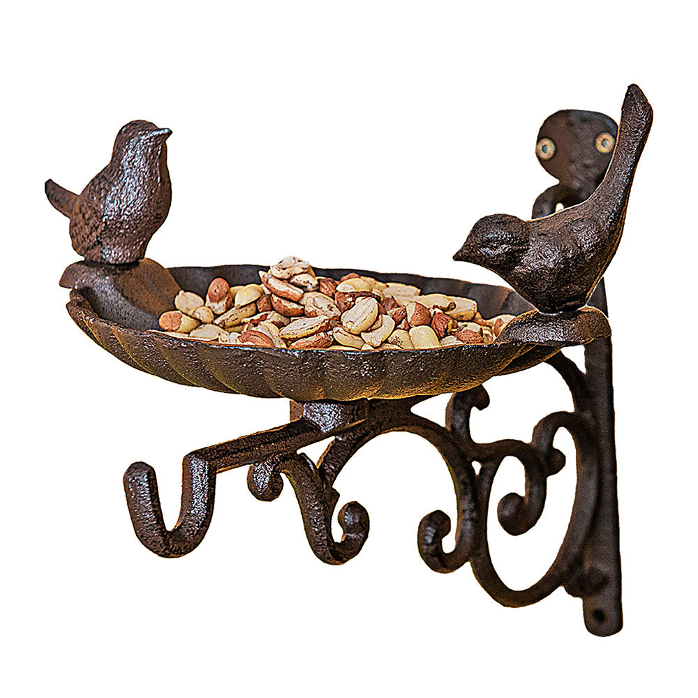 Petlicity Wall Mounted Cast Iron Bird Bath And Feeder Garden Bird Bath Basin With Bracket Rustic Outdoor Decor