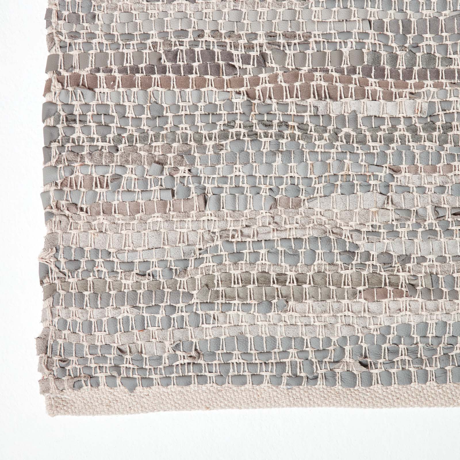 Real Leather Handwoven Diamond Pattern Rug | 150cm x 240cm | Grey