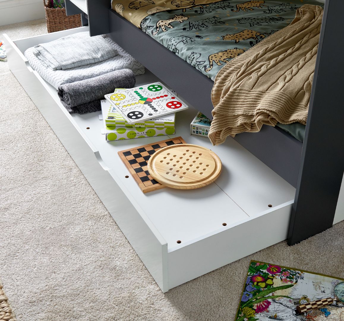 Olly Storage Bunk Bed Without Drawer With Spring Mattresses | Single | Grey