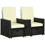 5-level Rattan Sun Lounger W/ Tea Table & Footstools | Black