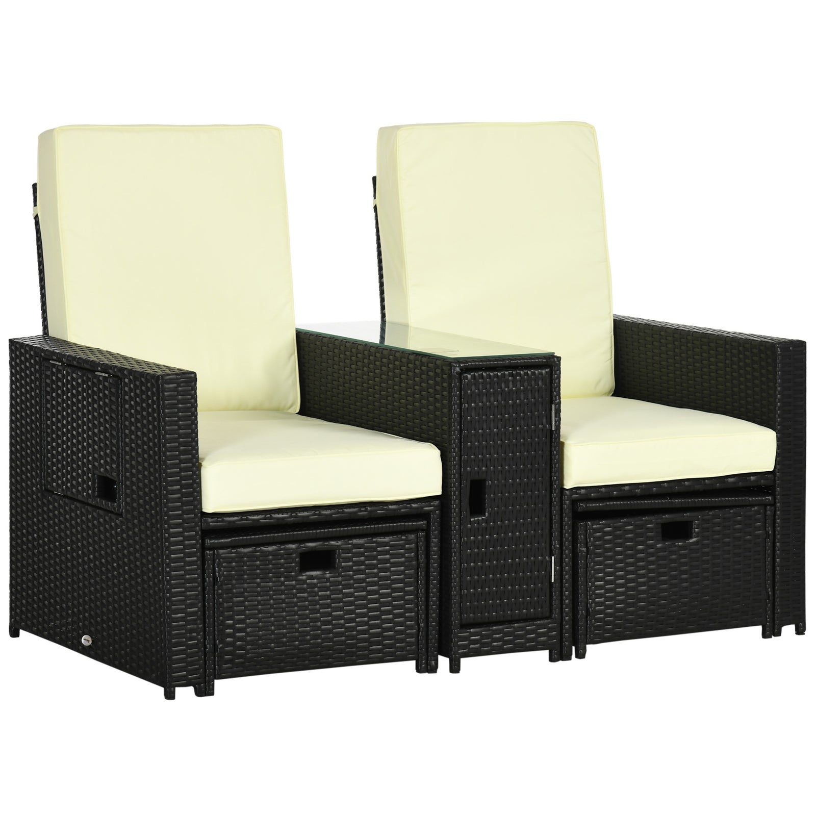 5-level Rattan Sun Lounger W/ Tea Table & Footstools | Black