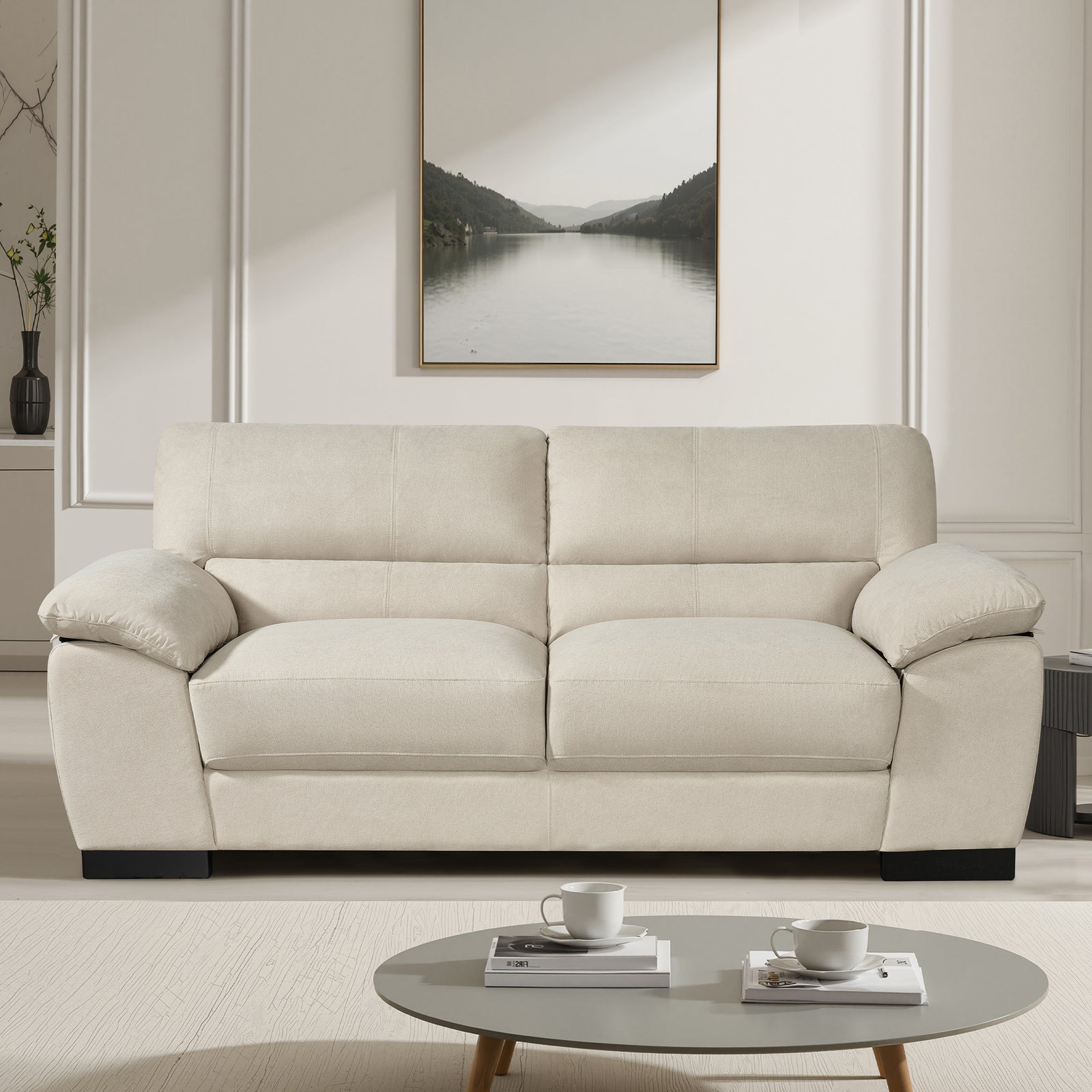 Mellette Soft Fabric 3 Seat Sofa | Ecru