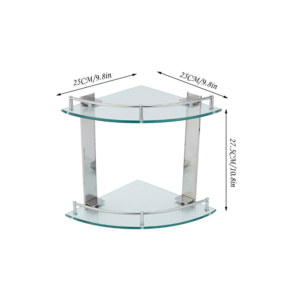 2-tier Tempered Glass Corner Shelf Bathroom Wall Mounted
