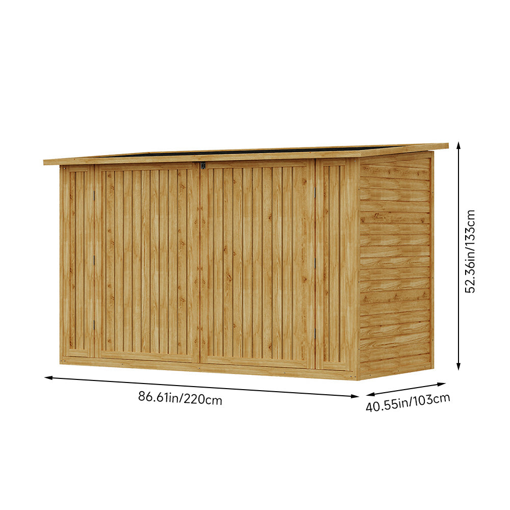 Outdoor Fir Wood Bicycle & Garden Shed – Sloped Asphalt Roof, Lockable Door, Natural Wood, Floor Included | Large | Natural