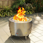 Stainless Steel Fire Pit W/ Grill, Silver