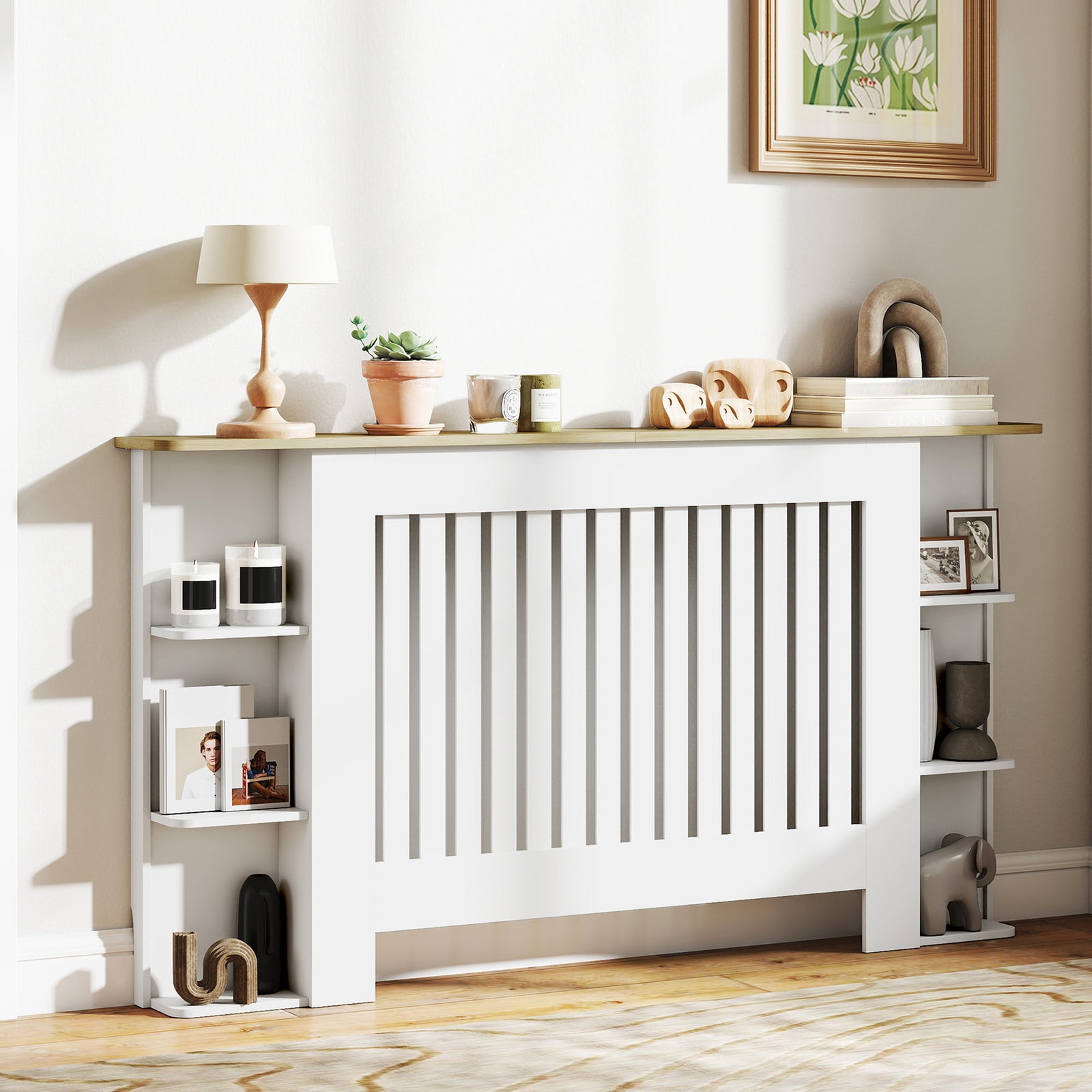 Vertical Slatted Heater Cover For Living Room | Large | White