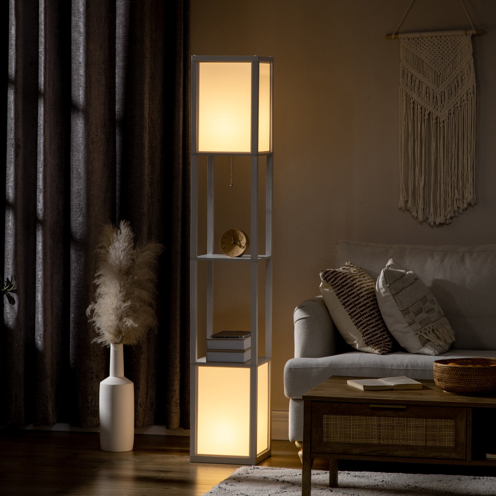 Shelf Floor Lamp With Dual Light For Living Room, Bedroom | One Size | White