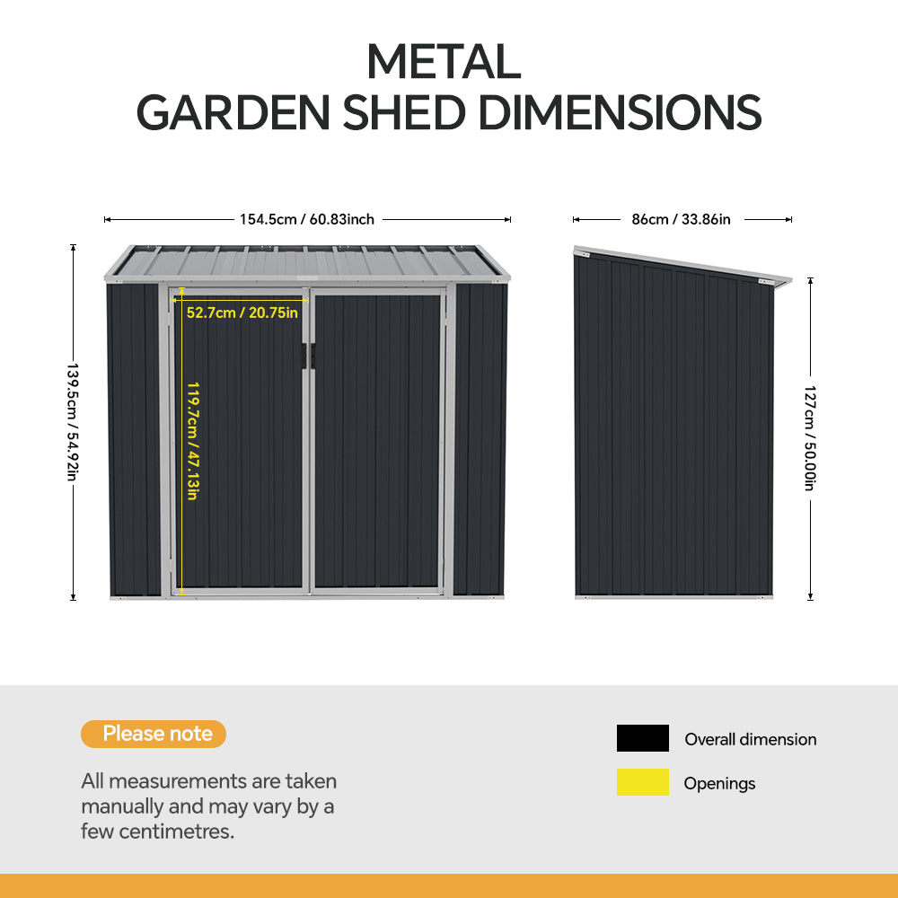 Outdoor Metal Storage Shed For Garbage Bins, Lockable Trash Can Storage With Pent Roof