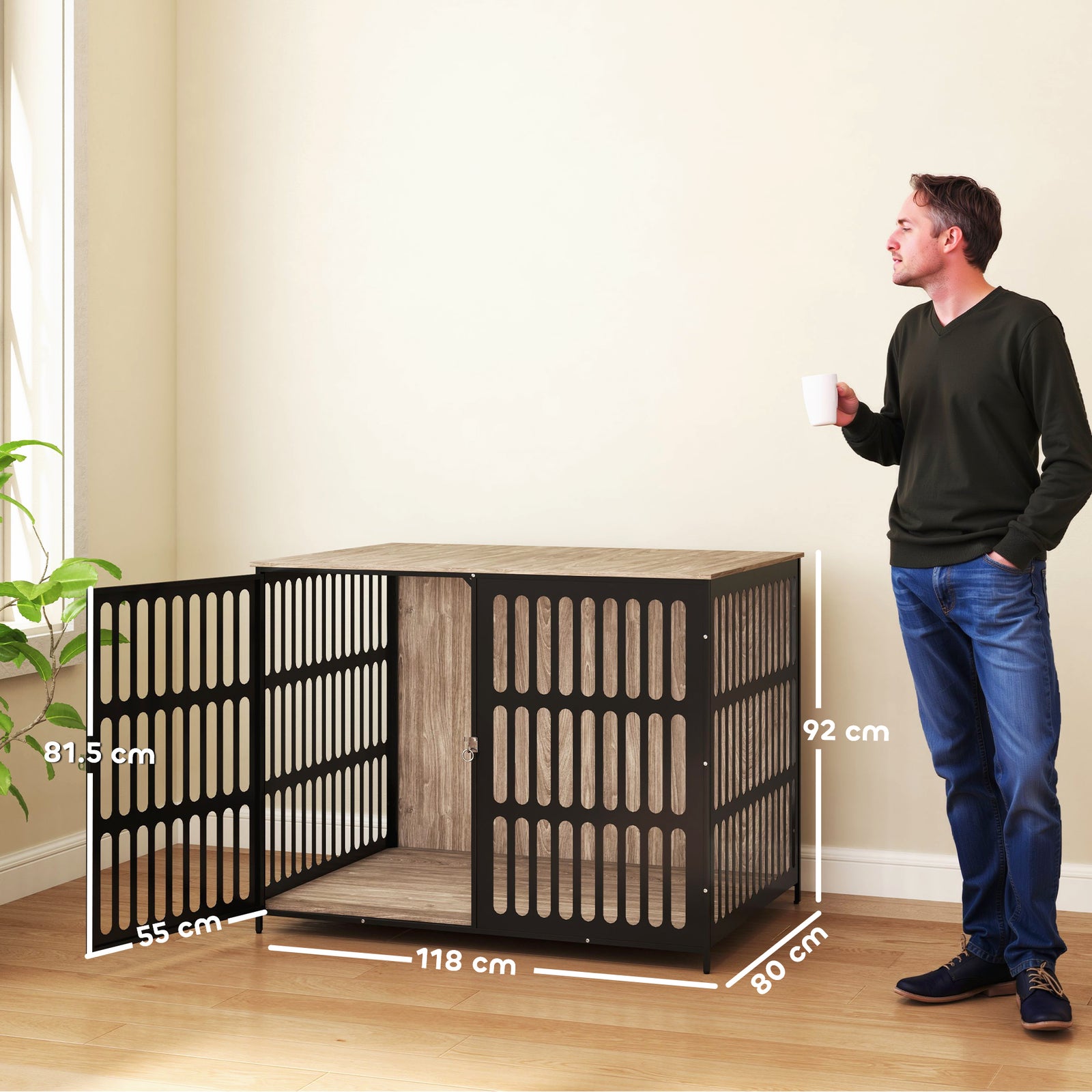Dog Crate Furniture, 100cm Dog Cage With Anti-chew Resistant Mesh | XL | Brown