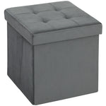 HOMCOM Foldable Velvet-feel Storage Ottoman, 38 X 38 X 38 Cm, Grey