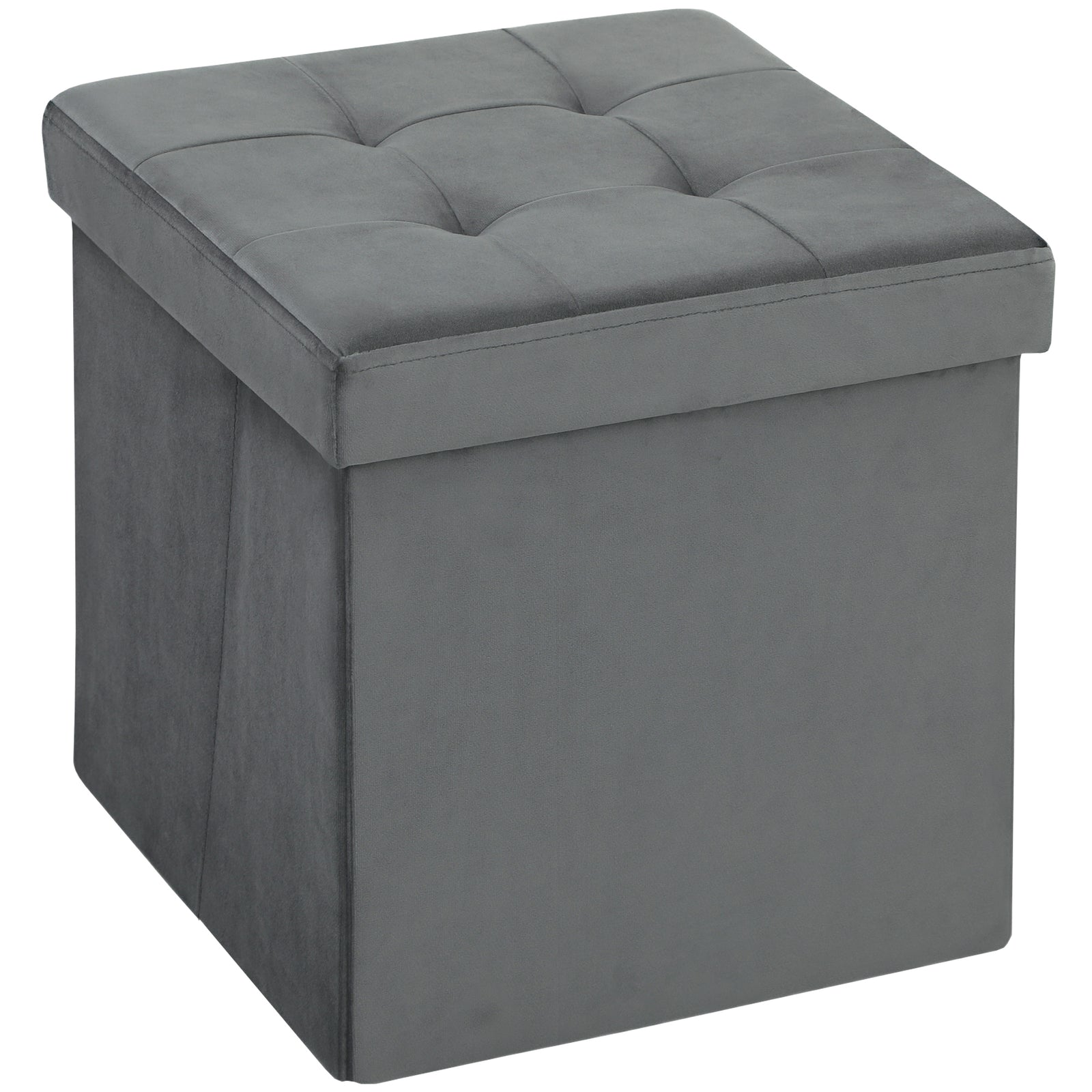 HOMCOM Foldable Velvet-feel Storage Ottoman, 38 X 38 X 38 Cm, Grey