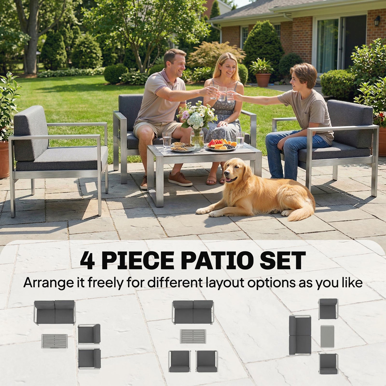 Outsunny 4 Seater Aluminium Garden Furniture Sofa Set With Olefin Cushions