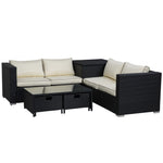 Rattan Furniture Sofa Storage Table Set W/ 2 Drawers Table | Black