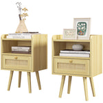 Bedside Tables, Set Of 2, Boho Side End Table W/ Drawer