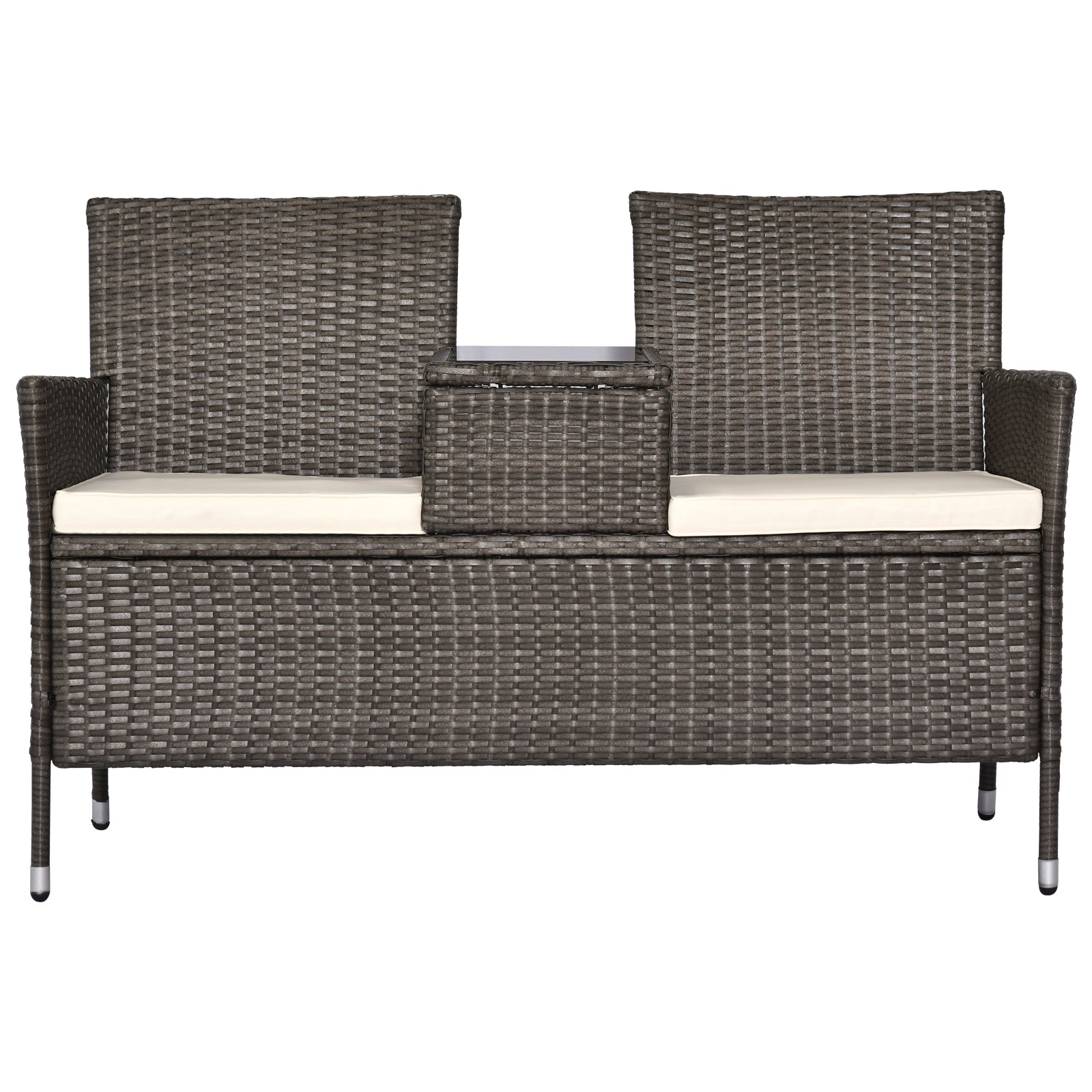 Outsunny 2 Seater Rattan Wicker Loveseat With Drink Table