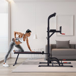 Power Tower Dip Station With Sit-up Bench And Tension Ropes | Black