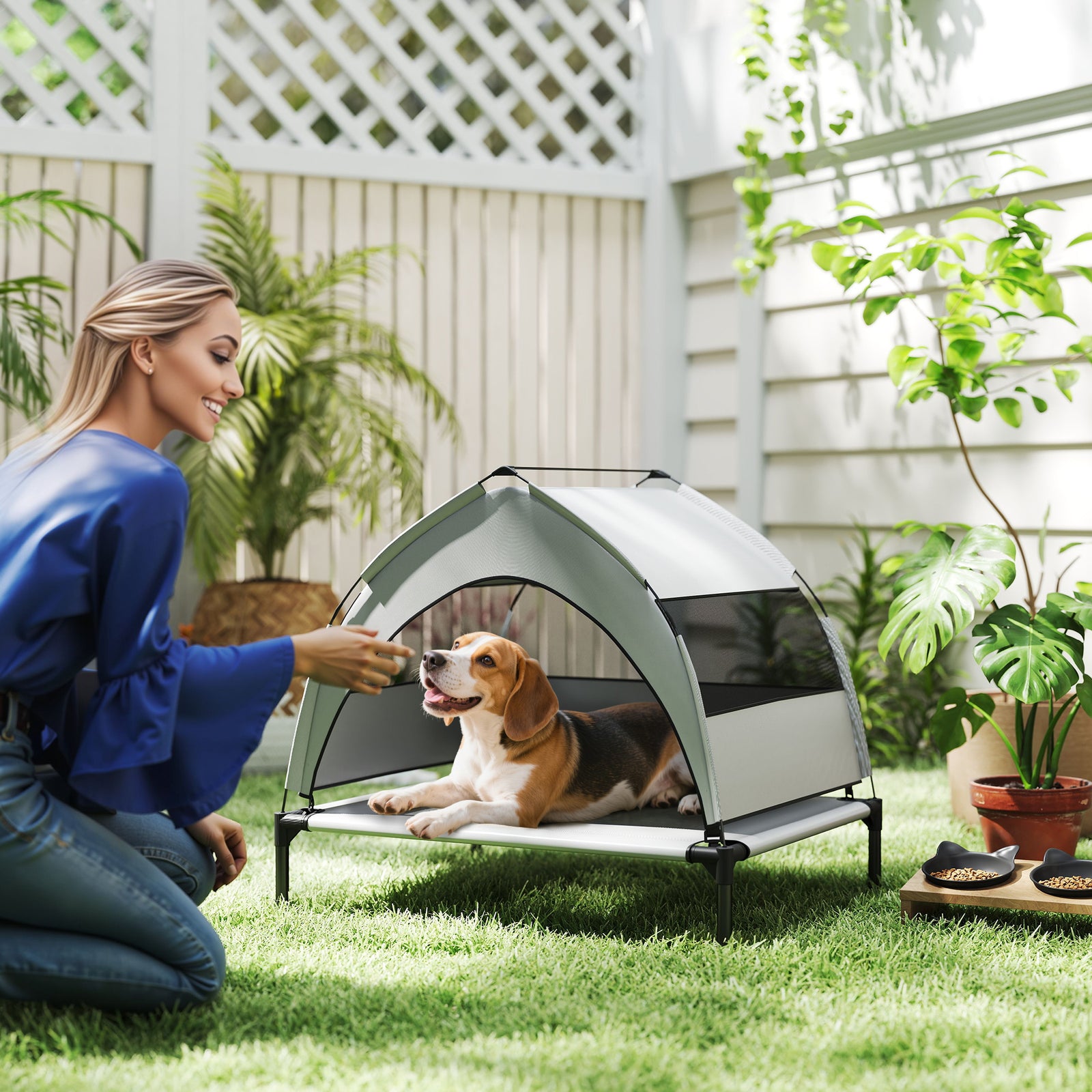 Portable Elevated Dog Bed With Removable Canopy, 76 X 61 X 70 Cm
