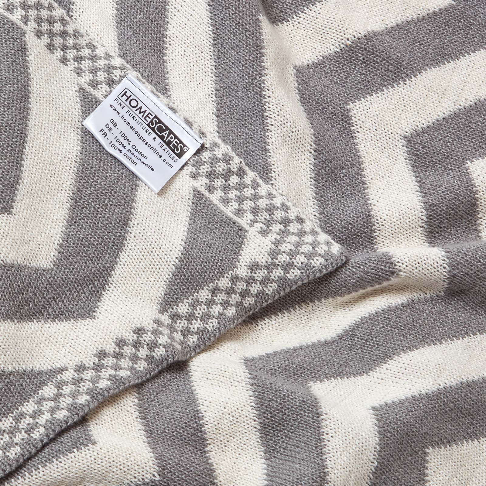 Chevron Herringbone Cotton Knitted Throw | 150cm x 200cm | Grey
