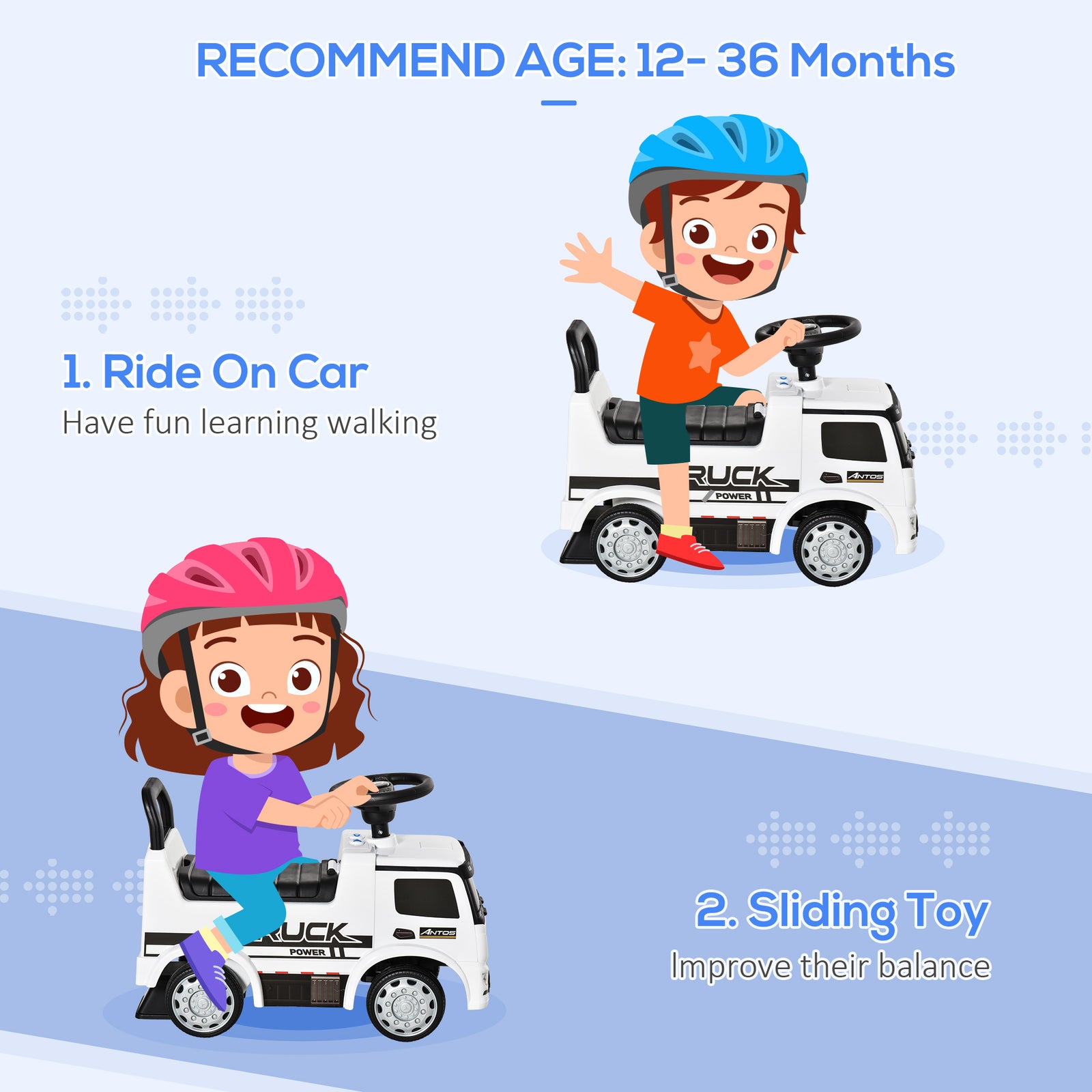 3-in-1 Ride On Car Kids Mercedes Truck Storage For 12 - 36 Months | White