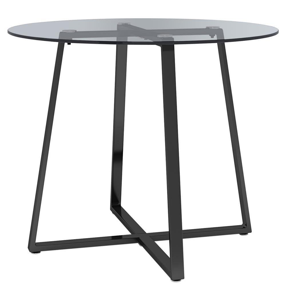 90cm Dia Modern Round Dining Table With Tempered Glass Top