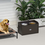 Stainless Steel Raised Dog Bowl W/ 21l Storage Drawer, For Large Dogs | Brown