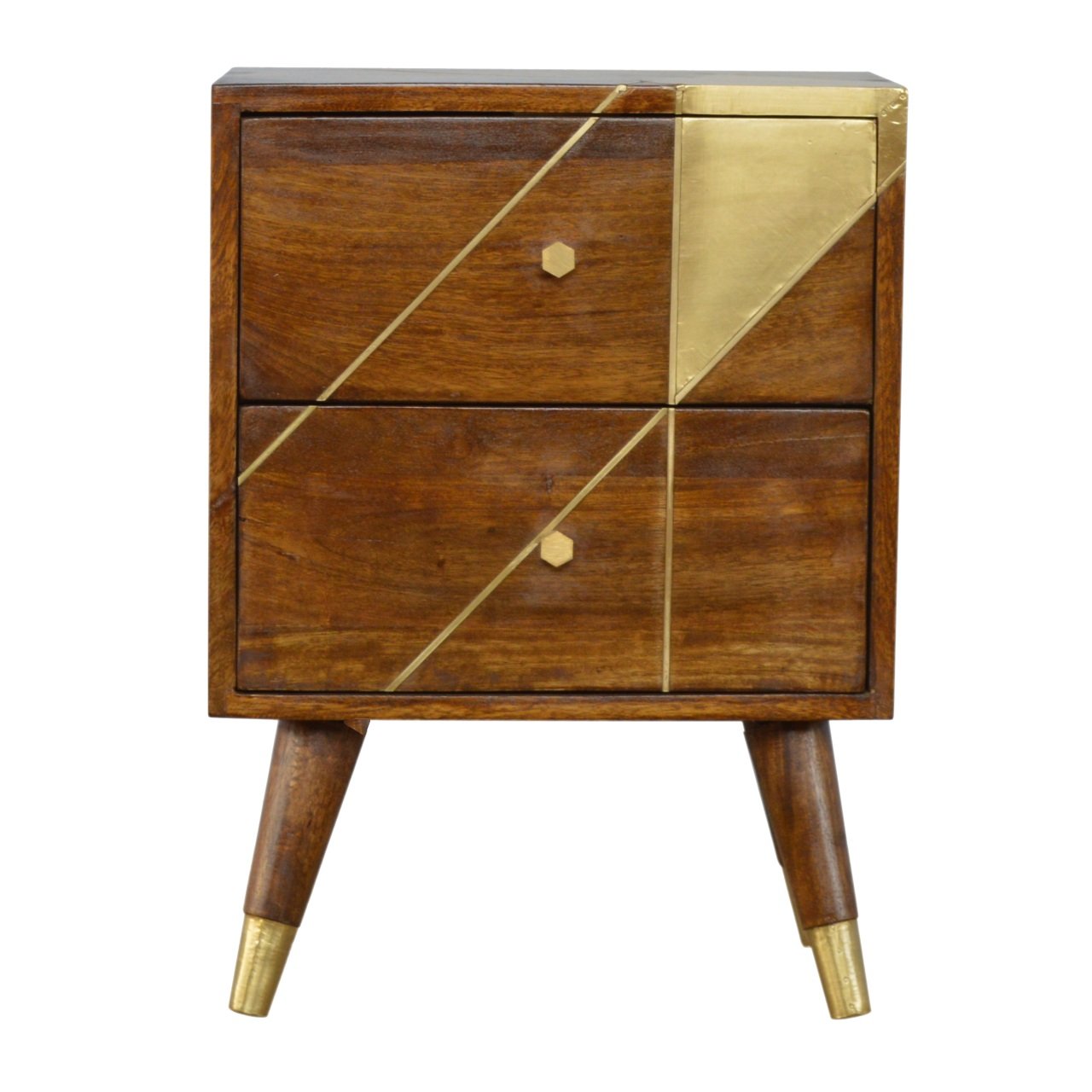Solid Wood Gold Geometric Chestnut Bedside