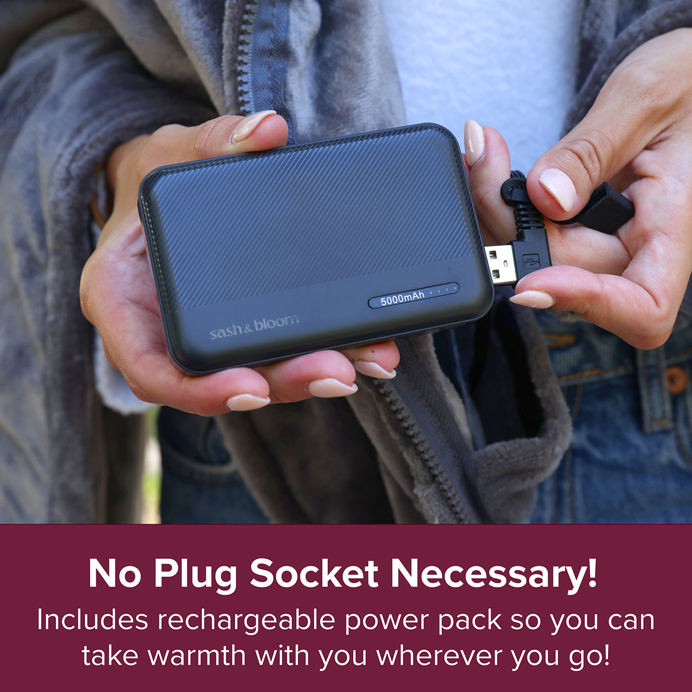 2-in-1 Heated Shawl & Blanket with Rechargeable Battery Pack | Charcoal