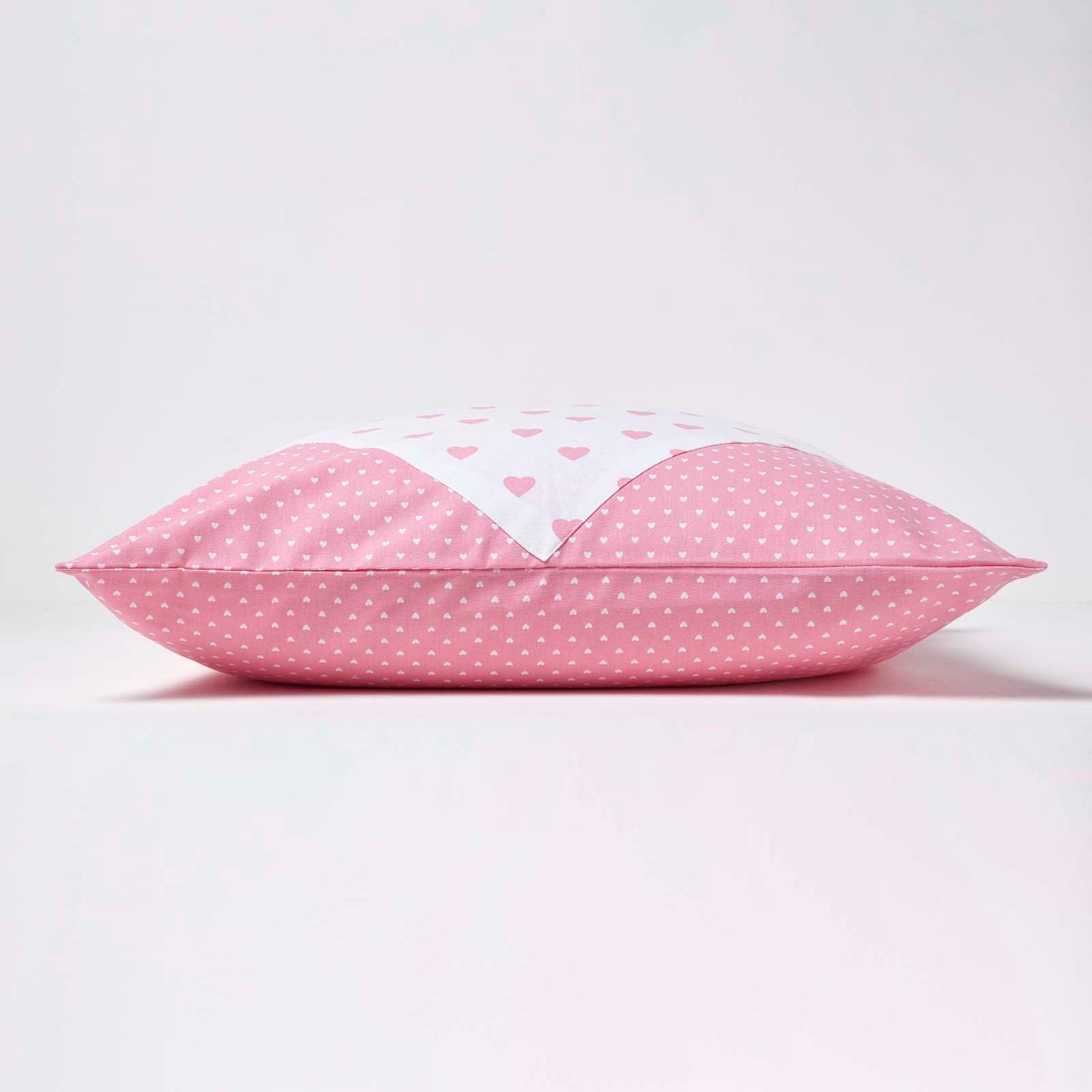 Cotton Cushion Cover With Hearts And Polka Dots Pattern | 60cm x 60cm | Pink