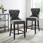 Luxury Velvet Bar Stool With Studded Backrest – Padded Seat, Solid Wood Legs & Footrest