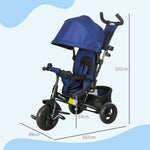 6 In 1 Kids Trike, Stroller With Parent Handle | Blue