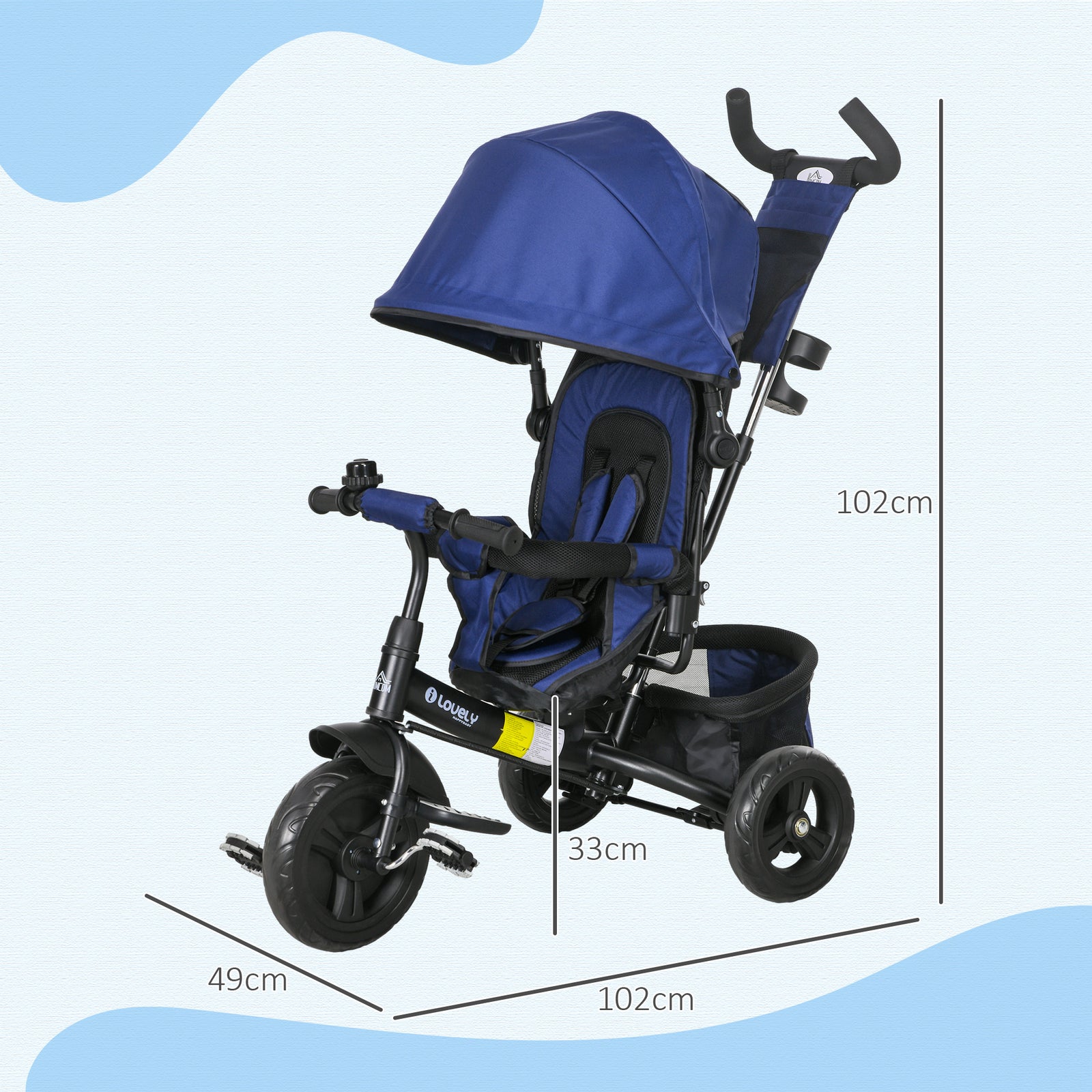 6 In 1 Kids Trike, Stroller With Parent Handle | Blue