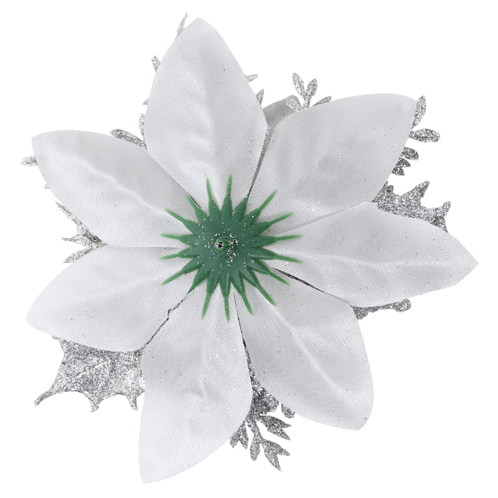 24 Pieces Artificial Christmas Tree Flowers Xmas Festive Poinsettia Flowers Ornament Set | Silver
