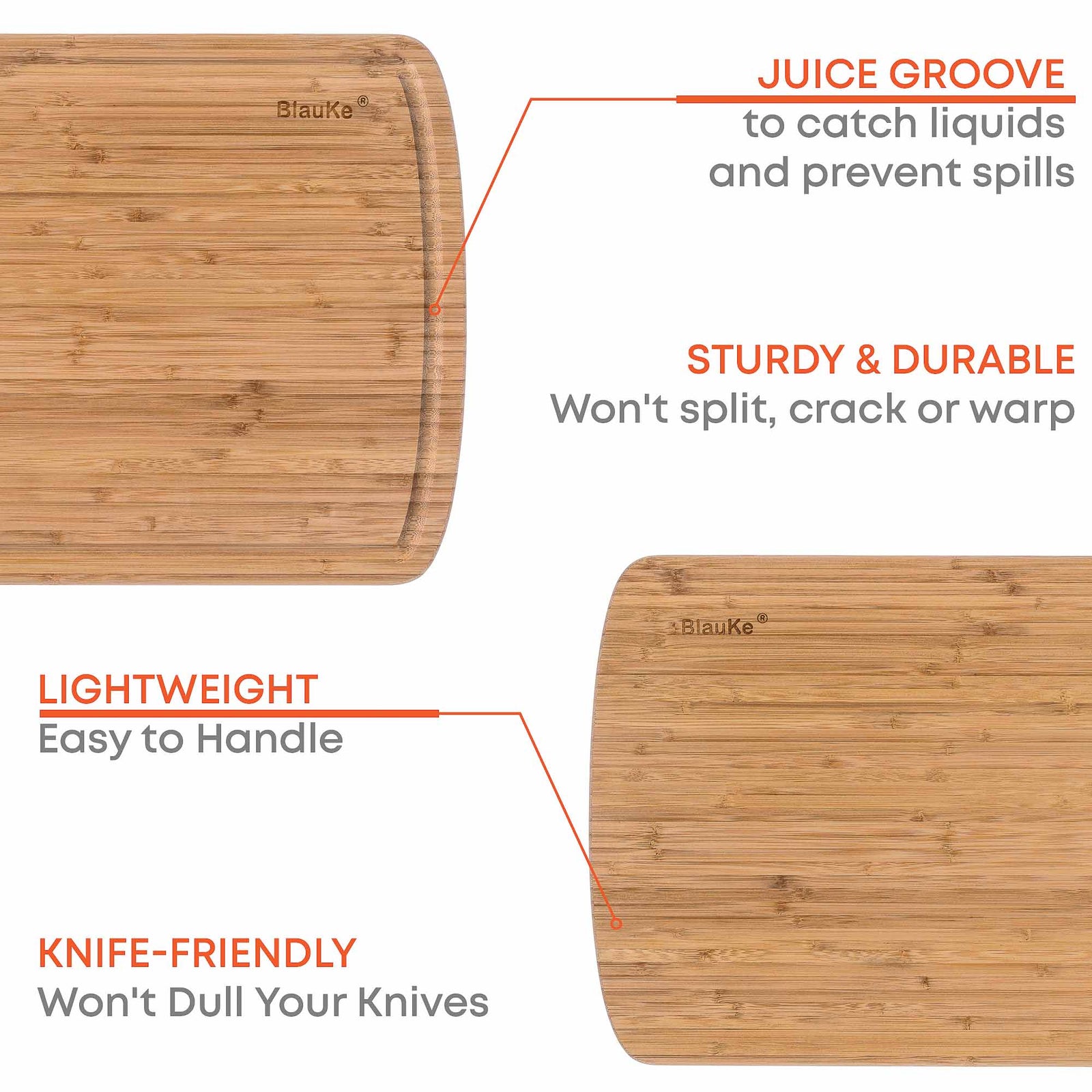 BlauKe Wood Cutting Board For Kitchen - 45x31cm Extra Large Bamboo Cutting Board With Juice Groove - Wooden Butcher Block