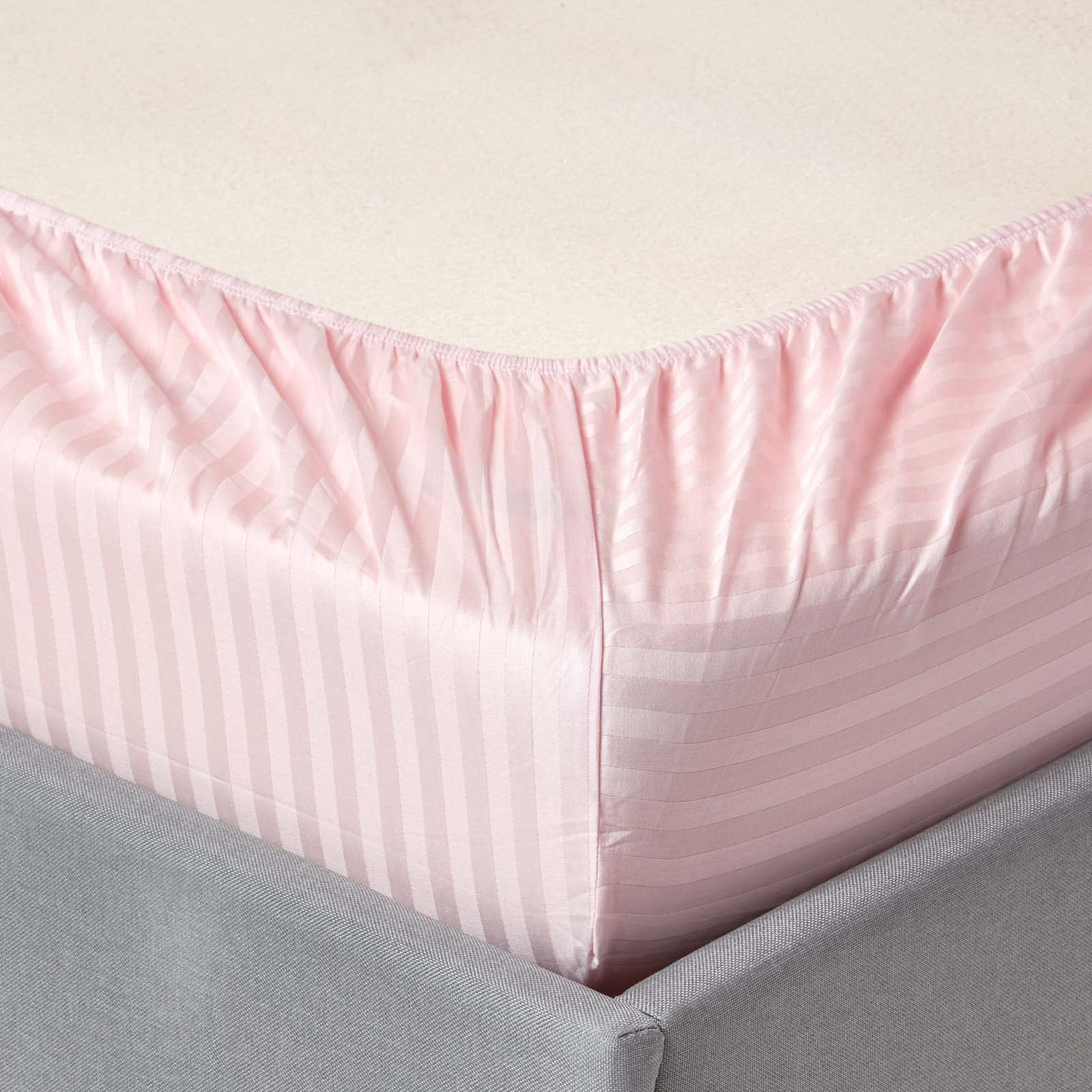 Egyptian Cotton Satin Stripe Fitted Sheet 330 Tc | Super King | Pink