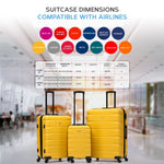 Set Of 3 Hard Shell Suitcase Cabin & Check In Cases With Tsa Lock - Overhead Cabin With Medium & Large Check-in Bag | Set of 3 | Yellow & Black