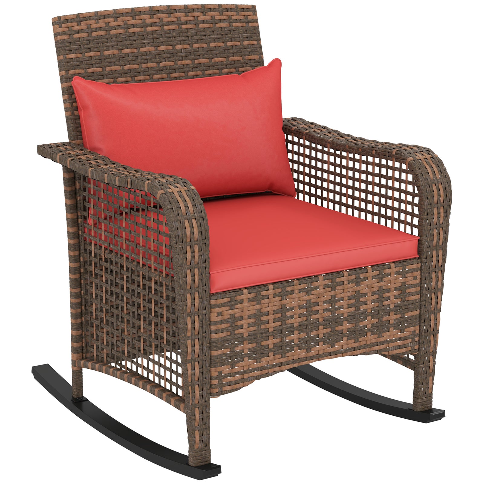 Garden Rocking Chair, Rattan Rocker With Cushions | Red