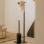 Toilet Roll Holder With Toilet Brush, Matt Black, Essentials Collection