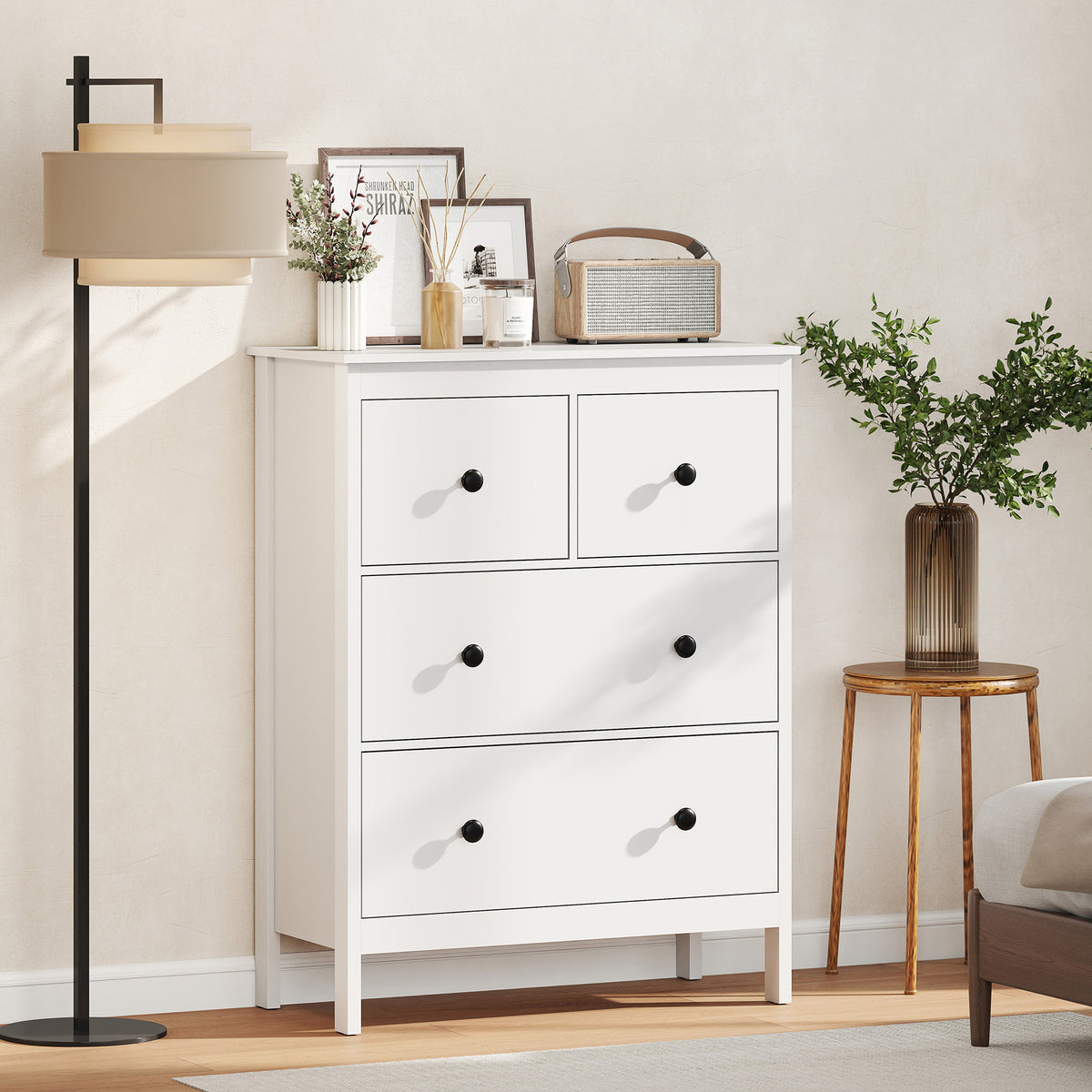 HOMCOM Modern Chest Of Drawers, 4 Drawer Dresser For Bedroom, White