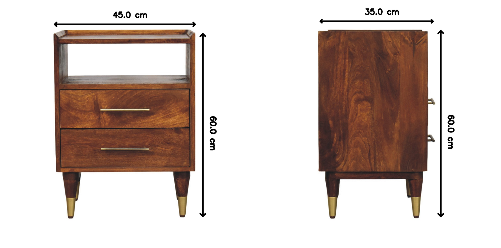 Valenza Open Frame Bedside, 2 Drawers, 1 Open Shelf, brown