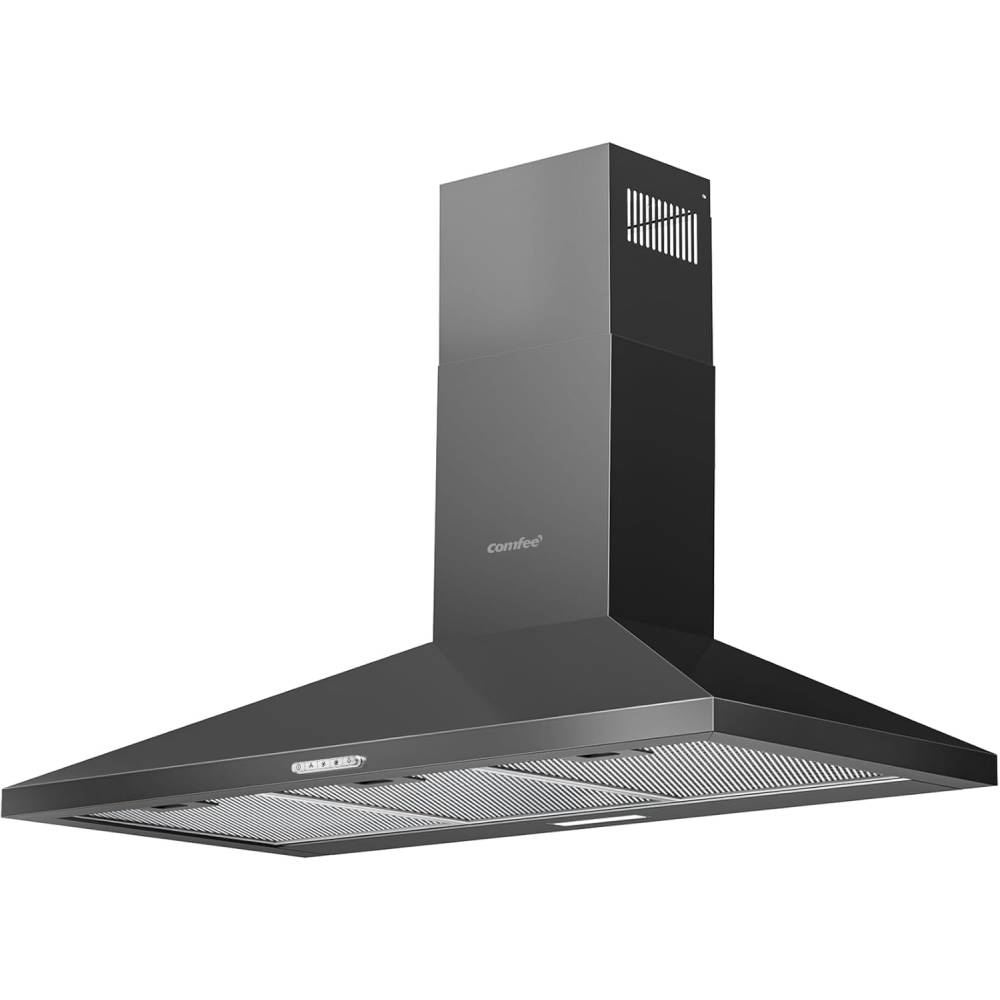 Black 90cm Wall-mounted 3-speed Chimney Range Hood Cooker Extractor