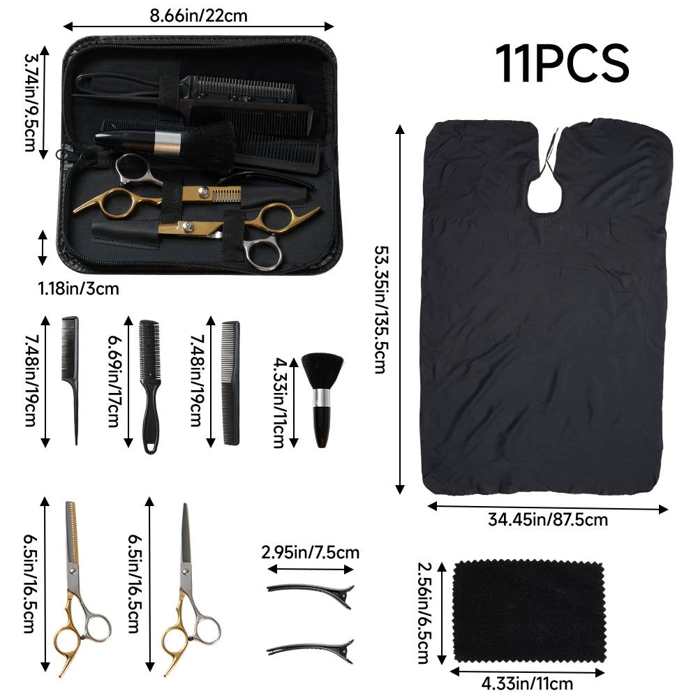11-piece Hair Cutting Scissors Thinning Shears Set | Gold & Silver