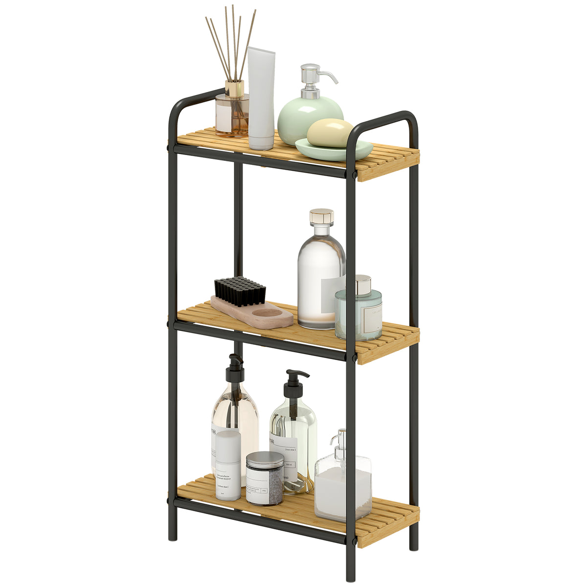 Bamboo Bathroom Shelf, Freestanding Shelving Unit | 3 Tier | Natural