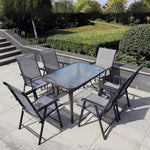 7 Pieces Outdoor Tempered Glass Coffee Table With Foldable Chairs