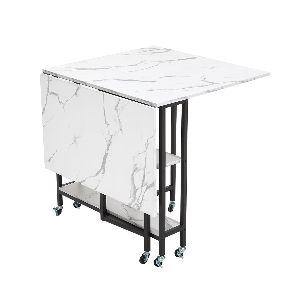 Breeins Folding Dining Table With Wheels And Storage Shelves