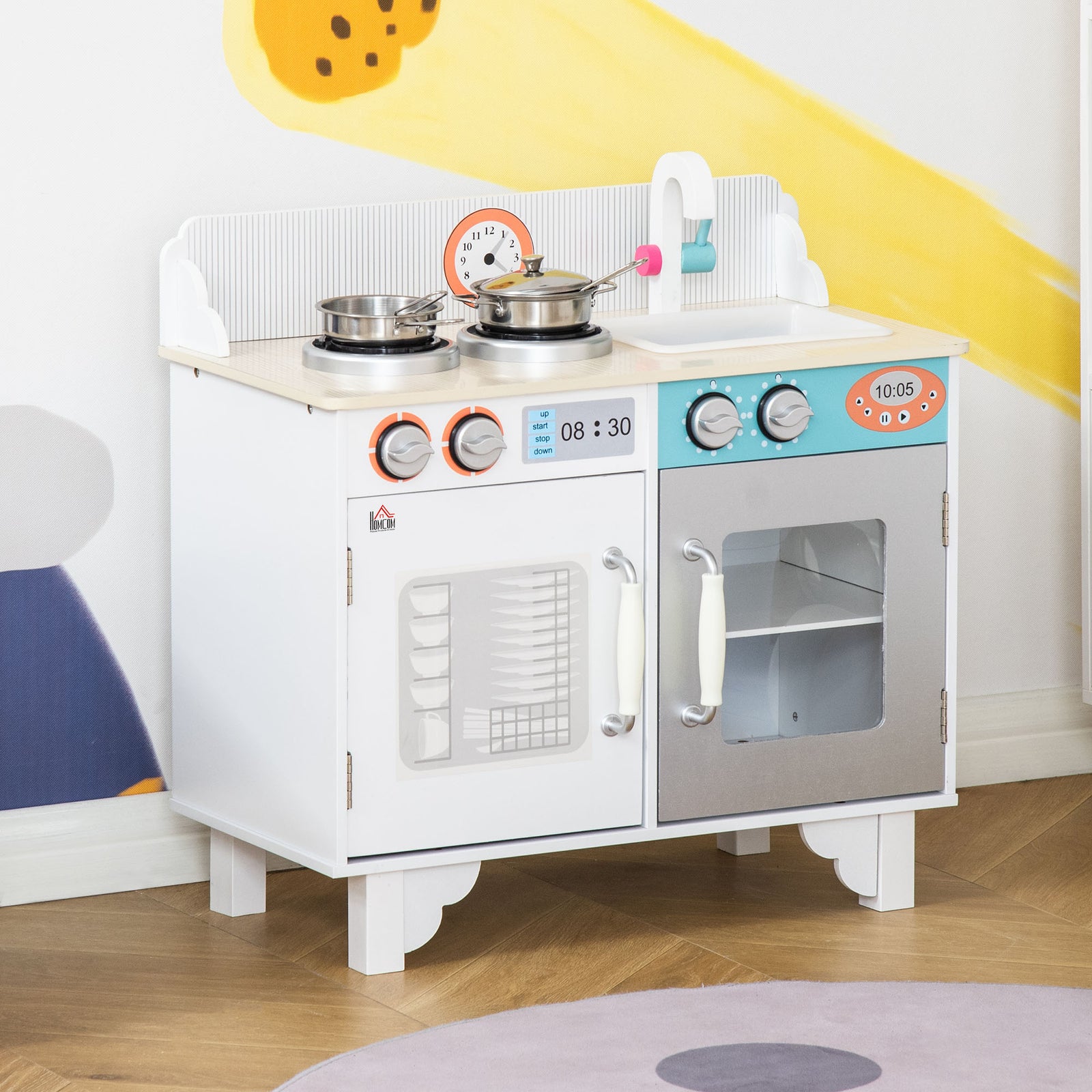 Kids Wooden Kitchen Pretend Playset W/ Sink Faucet For 3-6 Yrs
