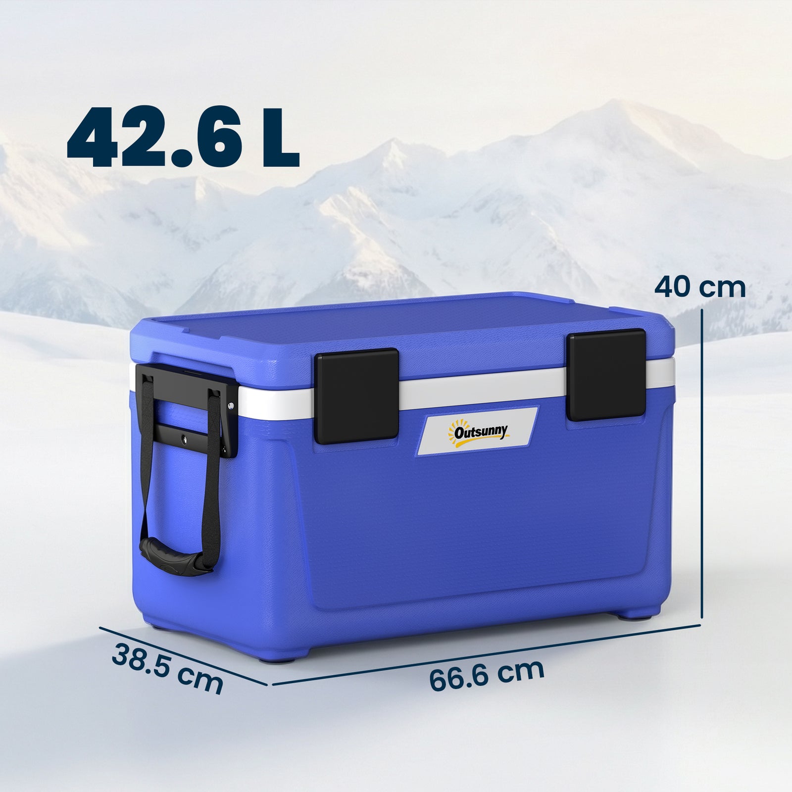 42.6l Insulated Cool Box, Portable Ice Cooler With Handle | Blue