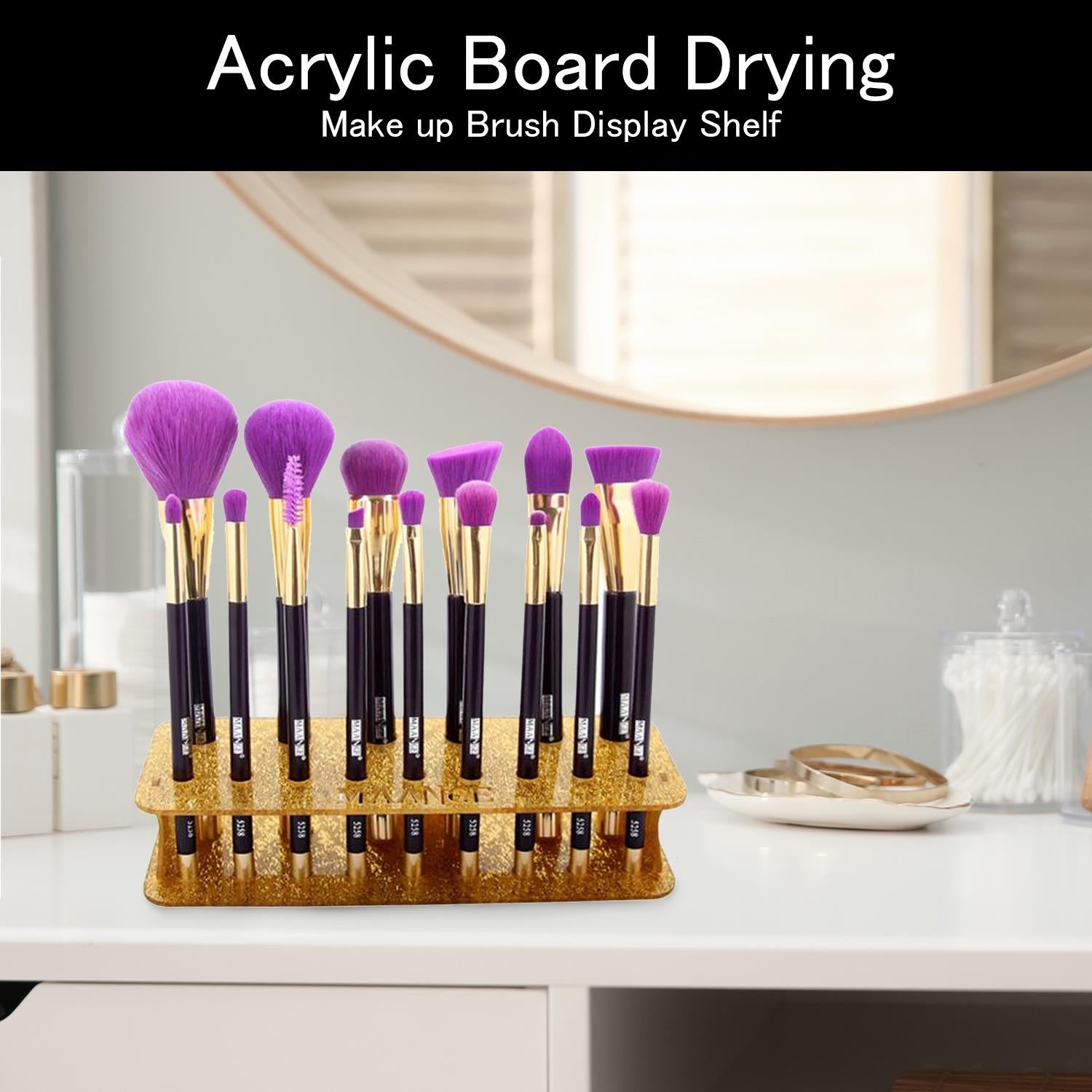 Makeup Brush Holder Gold 15 Hole Stand Cosmetic Organiser Storage