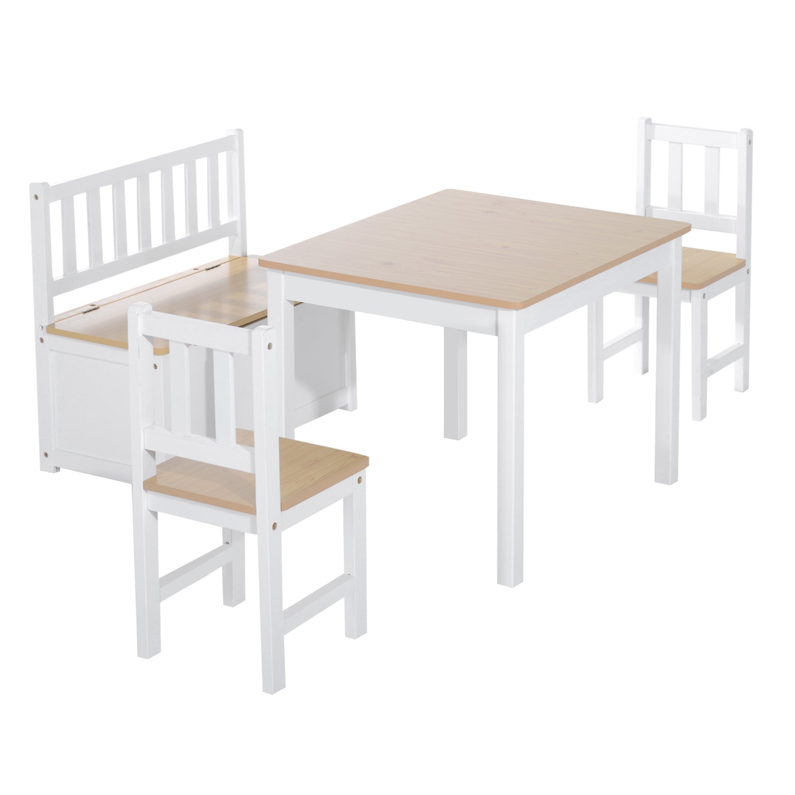 4-piece Set Kids Wood Table Chair Bench W/ Storage Function For 3 Years+ | Beige