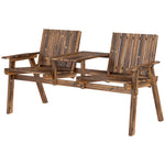 2-seater Wooden Garden Bench With Armrest, Carbonised Finish